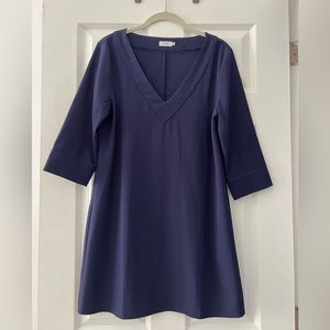 Navy Blue Shift Dress V neckline 3/4 sleeves
